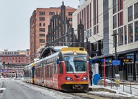                         A Metro Transit light-rail train in downtown Minneapolis, which--along with neighboring St. Paul--is one of Minnesota's famous "Twin Cities"                        