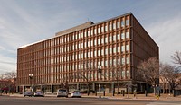                         James V. Hansen Federal Building, originally the Federal Building United States Court House, is constructed in the Modernist style is a six story structure located at the northeast corner of Grant Ave. and 25th St in Ogden, Utah                        