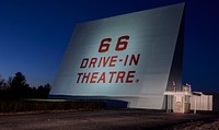                         The 66 Drive-In movie theater, a long-standing attraction along historic U.S. Route 66 as it winds its way through and past Carthage, Missouri                        