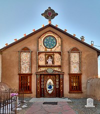                         The Santo Nino de Atocha Chapel, built in 1857 in Chimayo, a New Mexico village on the "High Road" through the Sangre de Cristo mountains to and from the capital city of Santa Fe and the art and shopping mecca of Taos                        