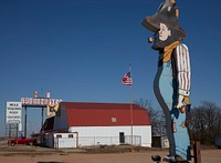                         A remnant of the old Mule Trading Post, a former stop for souvenirs along a surviving section of the old, two-lane U.S. Route 66 in Rolla, a small city in south-central Missouri                        