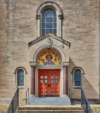                         Entrance to the first convent and academy of the Catholic Sacred Heart order in the Frenchtown district of St. Charles, now a suburb of St. Louis, Missouri, but originally the state's first capital from 1881 to 1826                        