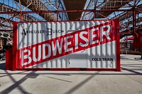                         Corrugated-steel beer sign within the 11.5-acre train shed at the historic (1894) St. Louis Union Station                        