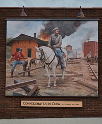                         The "Confederates in Cuba" mural is one of several murals along the historic, mostly two-lane, U.S. Route 66 in Cuba, Missouri, depicting battles between Union and Confederate forces in the U.S. Civil War of the 1860s, when Missouri was officially a noncombatant border state that nonetheless saw fierce fighting                        