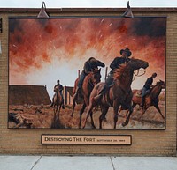                         The "Destroying the Fort" mural is one of several murals along the historic, mostly two-lane, U.S. Route 66 in Cuba, Missouri, depicting battles between Union and Confederate forces in the U.S. Civil War of the 1860s, when Missouri was officially a noncombatant border state that nonetheless saw fierce fighting                        