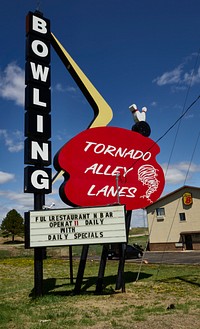                         Sign for the Tornado Alley Lanes bowling alley in Abilene, Kansas                        