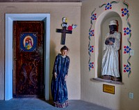                         Scene inside the Prayer Portal, adjacent to the Santo Nino de Atocha Chapel, built in 1857 in Chimayo, a New Mexico village on the "High Road" through the Sangre de Cristo Mountains                        