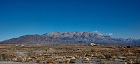                         View of the Sandia Mountains and the New Mexico desert, near Bernalillo, above Albuquerque                        