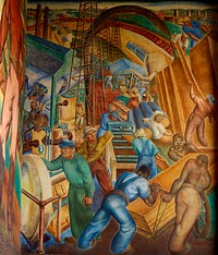                         One of four immense frescoes by Conrad Albrizio representing the industries of south and north Louisiana in the north portico of the Louisiana State Exhibit Museum in Shreveport                        