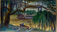                         Louis Sicard's emotive painting that conflates images of a Mississippi River steamboat journey and Louisiana's lush bayou country hangs at the Louisiana State Exhibit Museum in Shreveport                        