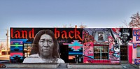                         One of several exuberantly painted adjacent buildings on a narrow, two-lane street that was once the main road from the west into Las Cruces, the hub city of southern New Mexico, 27 miles from the border with far-western Texas                        