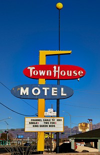                         Sign for the vintage Town House Motel in Las Cruces, the hub city of southern New Mexico, 27 miles from the border with far-western Texas                        