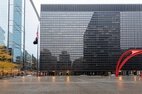                         The Chicago Federal Center designed by Mies van der Rohe includes the John Kluczynski Federal Building, Everett McKinley Dirksen United States Courthouse, and Alexander Calder's sculpture "Flamingo"                        
