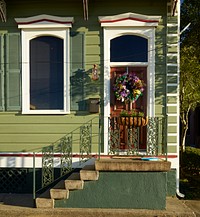                         Colorful doorway of a cottage in Algiers, a historic New Orleans, Louisiana, neighborhood that is the only part of the city on the West Bank, or west bank, of the Mississippi River                        