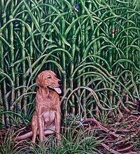                         A 2003 mural depicting Princess Grace the Labrador retriever, the beloved pet of Kevin Kelly, the estate's owner, hangs in the foyer of the mansion at Houmas House and Gardens, a Louisiana plantation-era attraction that includes the most extensive gardens in "Plantation Country" along the winding Mississippi River Road near the tiny town of Darrow in Ascension Parish                        