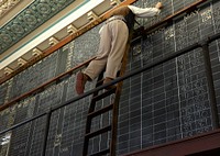                         Trading-floor exhibit at the Memphis Cotton Museum in Memphis, Tennessee's, Memphis Cotton Exchange Building, completed as the exchange's third headquarters in 1925, during what was, and continued to be, the Mississippi River port city's pivotal role during the southern U.S. city's cotton-raising and trading heyday                        