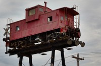                         An attention-getting railroad caboose high above Casey Jones Village in Jackson, a city in central Tennessee                        