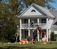                         Not monstrous Halloween figures but monstrously large ones loom outside a farmhouse in Cannon County, Tennessee, near Readyville                        