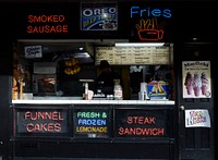                         A streetside stand selling mouth-watering (but fattening) food in Gatlinburg, a small city in southeast Tennessee known as the gateway to the adjacent Smoky Mountains National Park                        