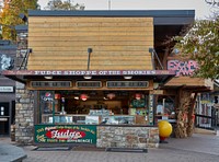                         Fudge shop in Gatlinburg, a small city in southeast Tennessee known as the gateway to the adjacent Smoky Mountains National Park                        