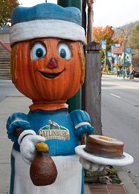                         One of several Thanksgiving-season pumpkin characters makes an appearance on the street in Gatlinburg, a small city in southeast Tennessee known as the gateway to the adjacent Smoky Mountains National Park                        
