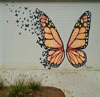                         In 2020, artist Pinkie Mistry created this "Wings of Wander" mural, the first mural in downtown Sevierville, a small city midway between larger Knoxville and the Great Smoky Mountains National Park in eastern Tennessee                        