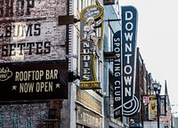                         An array of old and new advertising signs in Nashville, the capital city of the U.S. mid-South city Tennessee                        