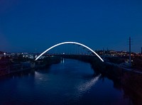                         Dusk view of the Korean War Veterans Bridge over the Cumberland River in Nashville, the capital city of the U.S. mid-South city Tennessee                        