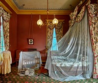                         A richly decorated bedroom at San Francisco Plantation house, built in the 1850s on land now (as of 2021) on Marathon Oil Refinery grounds along the Mississippi River in John the Baptist Parish, Louisiana                        