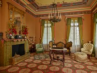                         Parlor at San Francisco Plantation house, built in the 1850s on land now (as of 2021) on Marathon Oil Refinery grounds along the Mississippi River in John the Baptist Parish, Louisiana                        