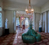                         Elegant sitting rooms at San Francisco Plantation house, built in the 1850s on land now (as of 2021) on Marathon Oil Refinery grounds along the Mississippi River in John the Baptist Parish, Louisiana                        