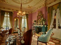                         Elegant sitting rooms at San Francisco Plantation house, built in the 1850s on land now (as of 2021) on Marathon Oil Refinery grounds along the Mississippi River in John the Baptist Parish, Louisiana                        