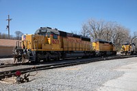                         Diesel locomotives at a large trainyard in Kansas City, Kansas                        