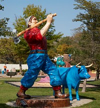                         Depiction of the legendary giant woodsman Paul Bunyan and his blue ox, Babe, at Storybook Land, a family attraction in Aberdeen, a small city in northeast South Dakota that was founded by a railroad executive whose boss was born in Aberdeen, Scotland                        