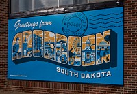                         A postcard-like welcome mural in Aberdeen, a small city in northeast South Dakota that was founded by a railroad executive whose boss was born in Aberdeen, Scotland, hence the choice of the new town's name                        