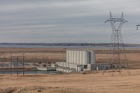                         The hydropower plant above the Oahe Dam, which creates Lake Oahe, the fourth-largest man-made reservoir in the United States, effectively the long, wide stretch of the Missouri River from this point in South Dakota's Stanley County above the state's capital of Pierre more than 230 miles north to North Dakota's capital of Bismarck                        
