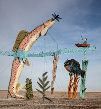                         Part of the "Fisherman's Dream" exhibit, one of several scrap-metal sculpture installations by artist Gary Greff, said (by the Guinness Book of World Records) to be the world's largest, near the town of Mott along what North Dakota calls its Enchanted Highway, a 32-mile portion of a county road from Gladstone to Regent in the southwestern part of that Northern Plains state                        
