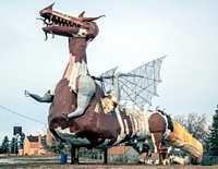                         Artist Gary Greff, who created several giant scrap-metal art installations along a 32-mile stretch of a North Dakota county road that came to be known as "The Enchanted Highway," capped them off with this rendition of an encounter between a knight and a dragon at the southern end of the road, in the tiny town of Regent                        