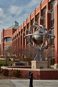                         View of the Heider School of Business and its courtyard on the campus of Creighton University in Omaha, Nebraska's largest city                        