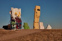                         A portion of the Carhenge outdoor monument to automobiles near Alliance in northwest Nebraska, built to mimic the world-famous Stonehenge prehistoric monument on England's Salisbury Plain                        