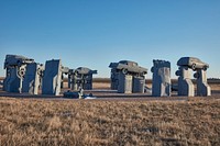                         A portion of the Carhenge outdoor monument to automobiles near Alliance in northwest Nebraska, built to mimic the world-famous Stonehenge prehistoric monument on England's Salisbury Plain                        