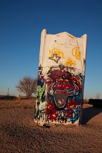                         A one-car sample of the Carhenge outdoor monument to automobiles near Alliance in northwest Nebraska, built to mimic the world-famous Stonehenge prehistoric monument on England's Salisbury Plain                        