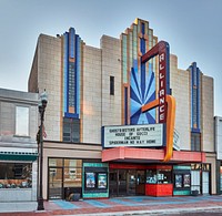                         The colorful Art-moderne-style marquee of the Alliance Theatre, which opened in 1937 as the Imperial/Fox Imperial movie theater, and still shows films (as of 2021) in Alliance, a small city in northwest Nebraska                        