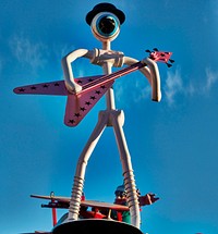                         One of several imaginative cartoon-style car creations, and this guy, in the Fred's Flying Circus display outside the G.I. Body and Glass shop in Grand Island, Nebraska                        