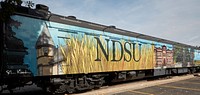                         Artwork on train cars parked at the Northern Pacific Railroad Depot in Fargo, North Dakota, the state's largest city, on its eastern border with Minnesota                        