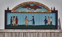                         Decoration above the entry gate to the Fort Union Trading Post, a national historic site, a partial reconstruction of the key fur-trading post on the Upper Missouri River, built in 1828 in what is now Williams County, North Dakota, near the city of Williston                        