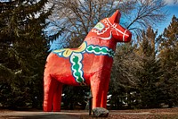                         A 30-foot-tall example of a brightly colored Swedish Dala horse at the Scandinavian Heritage Park in Minot (pronounced MINE-ott), the principal city in north-central North Dakota                        