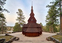                         Rear view of the Chapel in the Hills, which stands high above Rapid City, known as the "Gateway City" to the massive Mt. Rushmore sculptures of four iconic U.S. presidents in the Black Hills region in southwest South Dakota                        