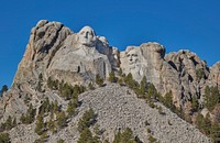                         View of the Mount Rushmore National Memorial, one of the United States' most famous and beloved sculptures, high in the Black Hills of southwestern South Dakota near the tiny town of Keystone                        