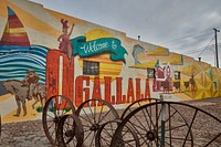                         The welcome sign to Ogallala, a small city in southwest Nebraska that was once on the Oregon Trail and, later, the line of the Transcontinental Railroad                        